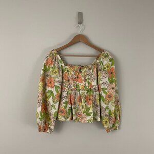 J Crew Square Neck Tie Front Top in Zinnia Floral Cotton Size 00